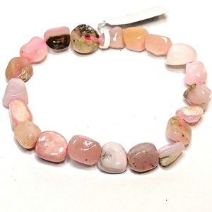 Pink Opal stretch bracelet 6-8mm tumbled stones with felt pouch-NB33